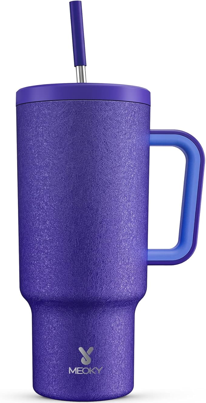 Meoky 40oz Tumbler with Handle, Leak-proof Lid and Straw, Insulated Coffee Mug Stainless Steel Travel Mug, Keeps Cold for 34 Hours or Hot for 10 Hours (Offshore) - Bloomnest