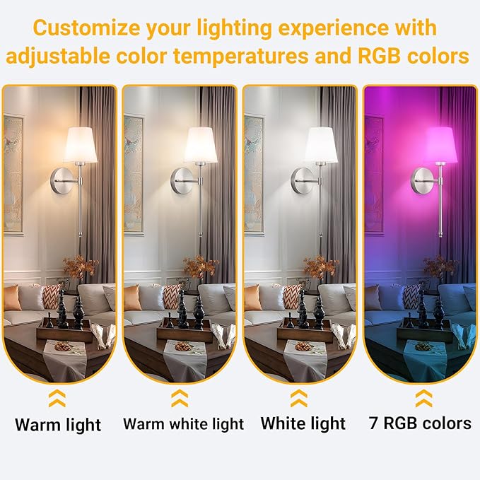Battery Operated Wall Sconce: Peel and Stick Adhesives Stick On Non Drill Wall Light, Rechargeable Wireless Wall Lamp with Battery Corn Bulb for Bedroom Wall Decor (Nickel,20inch) - Bloomnest