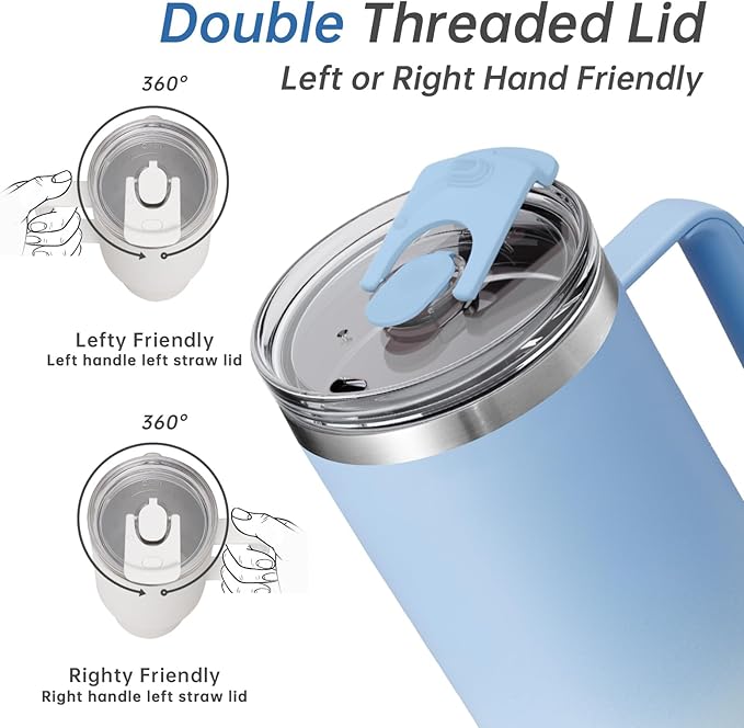 COKTIK 40 oz Tumbler With Handle and Straw Lid, Vacuum Insulated Travel Coffee Mug Stainless Steel Insulated Cup for Beverages, Leak-proof, Cupholder Friendly (Silent Sky) - Bloomnest