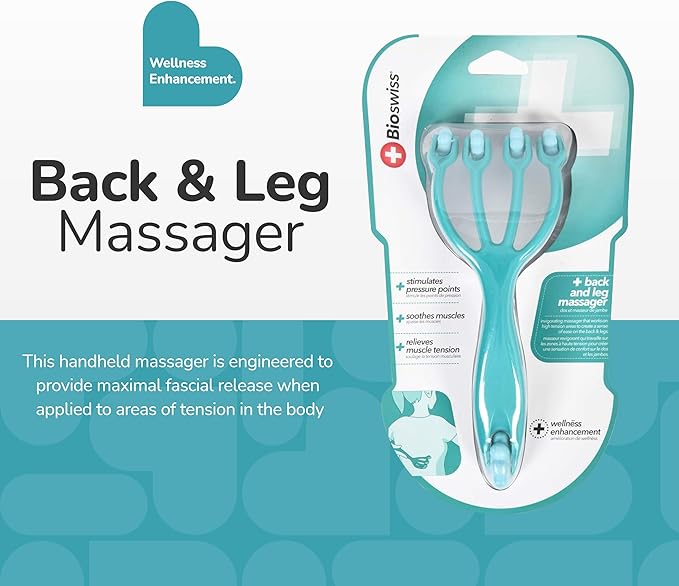 BioSwiss Claw Massage Roller, Handheld Muscle Massager with 5 Rotating Heads for Back, Legs, and Shoulder Bioswiss