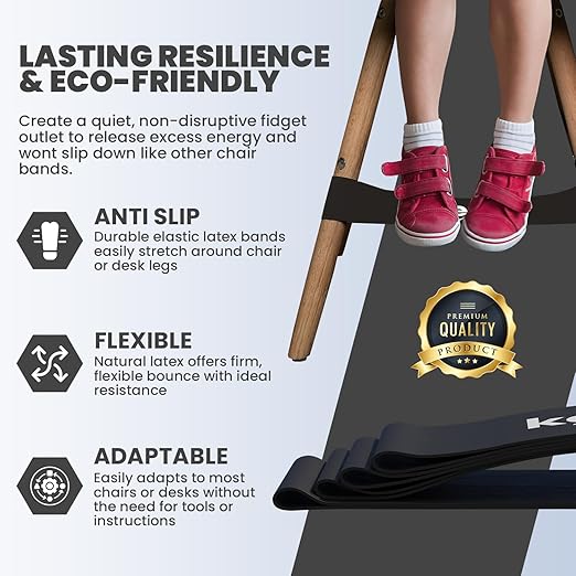 20 Pack Chair Bands, Anti Slip Chair Bands for Kids with Fidgety Feet, ADHD Chair Bands for Classroom, Desk Bands for Student Desks, Sensory Chair Rubber Bands - Bloomnest
