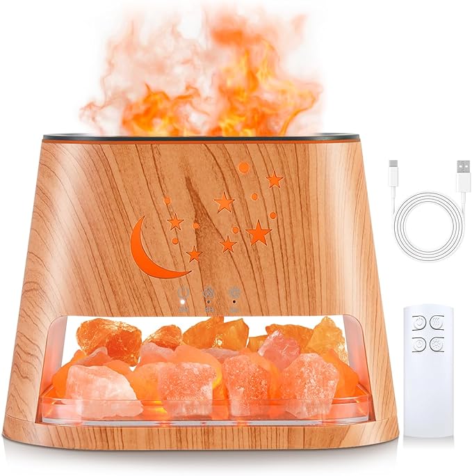 Essential Oil Diffuser : 260ml Aromatherapy Diffuser & Himalayan Salt Lamp with Remote Control & Timer,Cool Mist Humidifier with 8 Colors LED Lights & Auto-Off for Bedroom,Offce,Yoga Room(Wood Grain) HEEYCEMUS