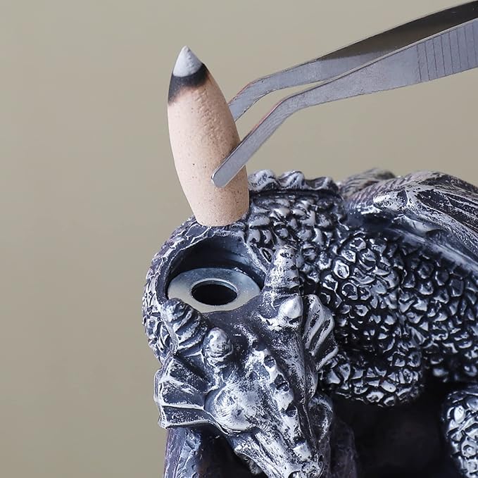Dragon Backflow Incense Holder Waterfall Incense Burner, with 100 Backflow Incense Cones,1 Mat,1 Tweezers，Aromatherapy Ornamental for Home Office Yoga （Silver Dragon） - Bloomnest