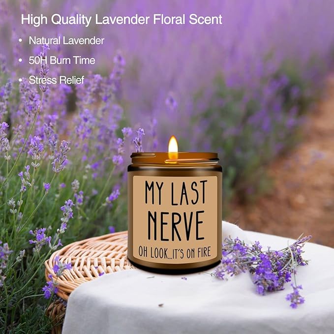 Homsolver Gifts for Women, Funny Friendship Gift for Best Friend - My Last Nerve Lavender Candle - Birthday Christmas Unique White Elephant Stocking Stuffers Gifts for Adults, Women, Her, BFF, Sister - Bloomnest