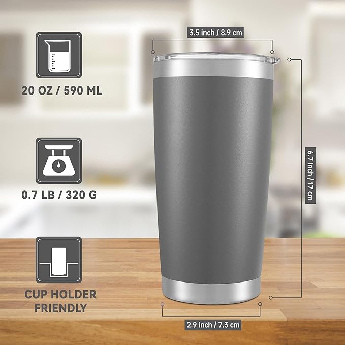 20 oz Tumblers Bulk Stainless Steel Tumbler with Lid Double Wall Vacuum Insulated Coffee Mug 20oz Powder Coated Cup for Hot and Cold Drinks, Gray, 12 pack - Bloomnest