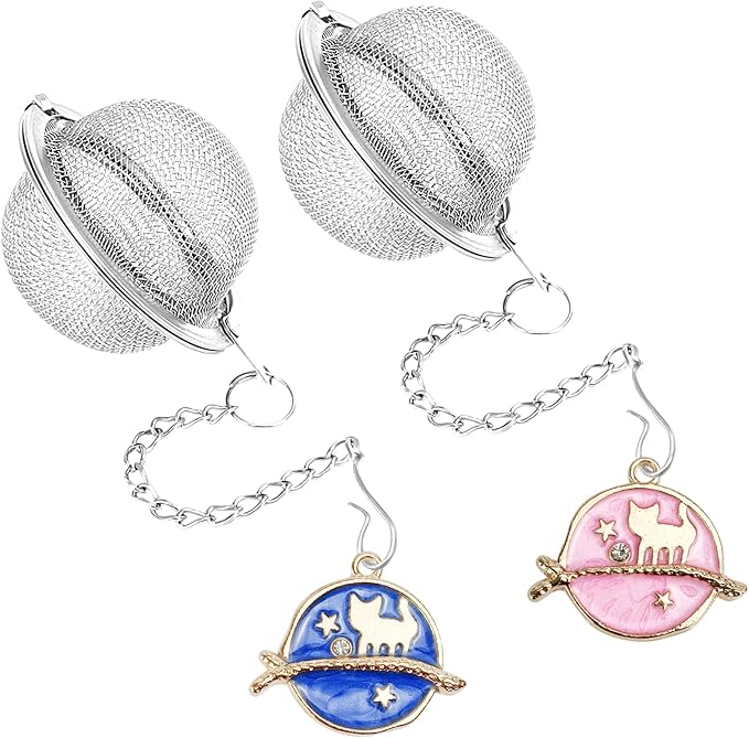 2Pcs Stainless Steel Mesh Tea Infuser, 2.1 inch Tea Ball with Cute Planet Cat Pendants,Tea Strainer Tea Diffuser Tea Steeper for Filtering Tea,Tea Infusers for Loose Tea (Cute Planet Cat, 2PC) - Bloomnest