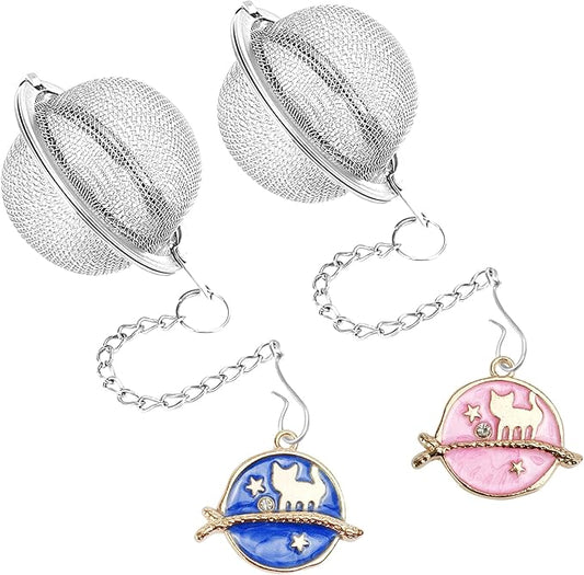 2Pcs Stainless Steel Mesh Tea Infuser, 2.1 inch Tea Ball with Cute Planet Cat Pendants,Tea Strainer Tea Diffuser Tea Steeper for Filtering Tea,Tea Infusers for Loose Tea (Cute Planet Cat, 2PC) - Bloomnest
