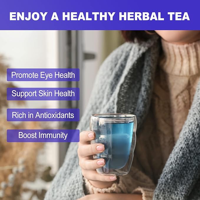 FullChea - Butterfly Pea Flower Tea Bags, 30 Teabags, 1.3g/bag - Premium Dried Butterfly Pea, Cultivated From Thailand - Non-GMO - Caffeine-free - Rich In Antioxidants & Support Eye Health - Bloomnest