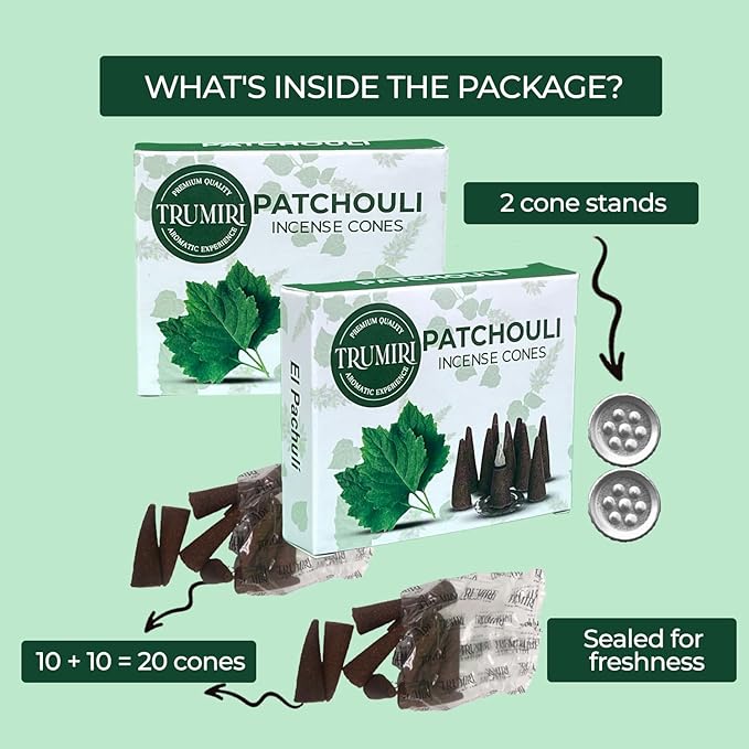 Patchouli Incense Cones - 20 Cone Incense - Dual Pack of 10 TRUMIRI