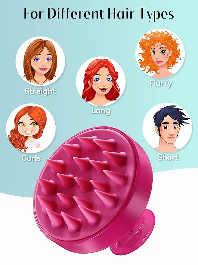 HEETA Scalp Massager Hair Growth, Soft Silicone Scalp Scrubber Shampoo Brush for Exfoliation, Dandruff Removal Head Massage Stress Relax, Wet & Dry Use for Thick Thin Curly Hair Care, Red HEETA