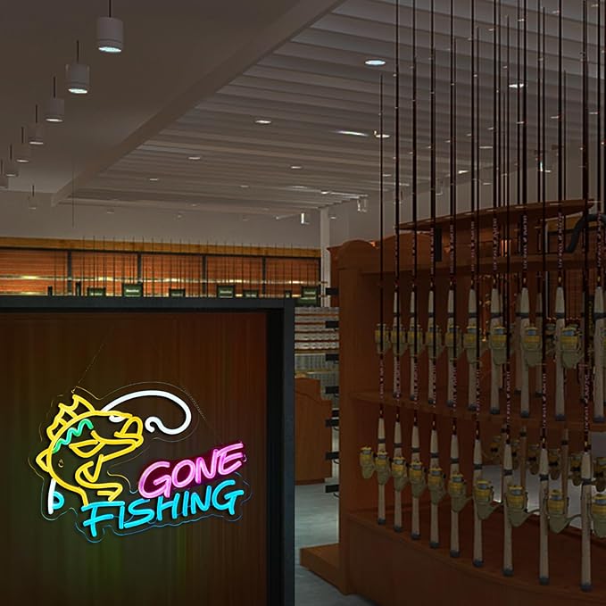 Fishing Neon Sign for Wall Decor Fishing Shop Fishing Gear Store Fisher Club Room Man Cave 5V/2A USB Powered Dimmable - Bloomnest