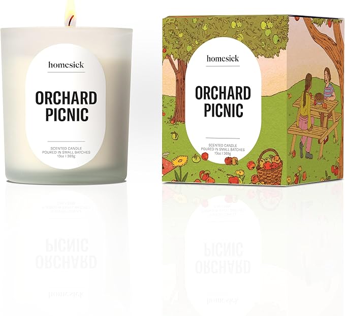 Homesick Orchard Picnic Scented Candle – 13 oz Soy Wax Candle with Organic Cotton Wick, 60–80 Hour Burn, Apple Cinnamon Vanilla Cedarwood Scent, Reusable Glass, Wedding & Engagement Gifts for Couples - Bloomnest