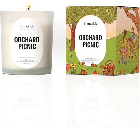 Homesick Orchard Picnic Scented Candle – 13 oz Soy Wax Candle with Organic Cotton Wick, 60–80 Hour Burn, Apple Cinnamon Vanilla Cedarwood Scent, Reusable Glass, Wedding & Engagement Gifts for Couples - Bloomnest