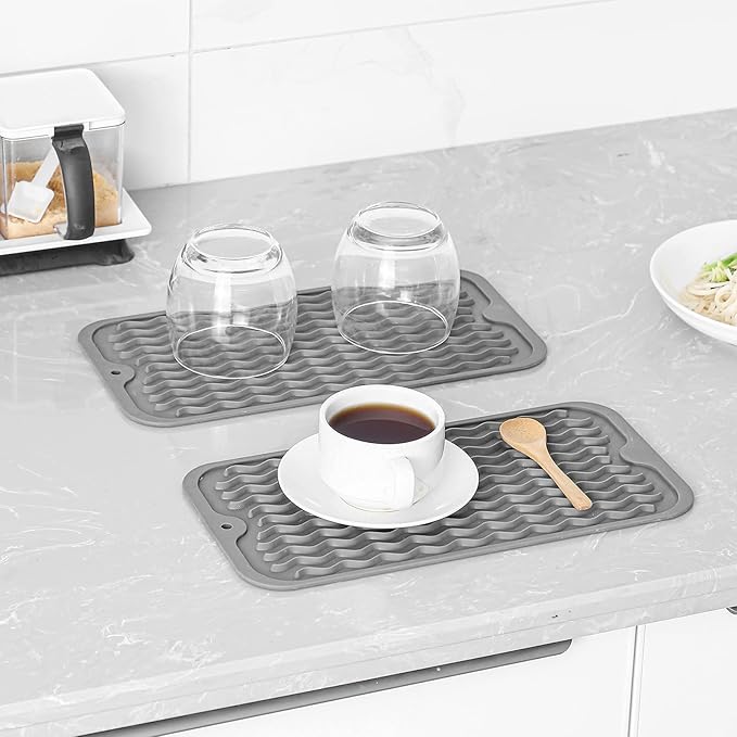 Silicone Dish Drying Mat for Multiple Usage,Easy clean,Eco-friendly,Heat-resistant Silicone Mat for Kitchen Counter or Sink,Refrigerator or Drawer Liner Grey S 12 inches x 6 inches - Bloomnest