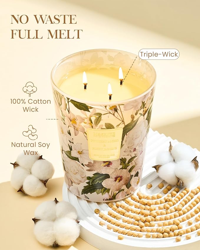 M&SENSE Amber Jasmine Scented Candle 35oz 150H Long Lasting, 3 Wick Soy Candles Aromatherapy Stress Relief Home Fragrance Housewarming Gifts - Bloomnest