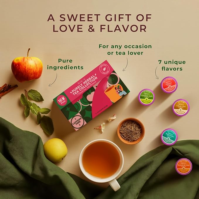 Gya Tea Co Purely Herbal Tea Pod Collection Gift Set (16 Count) - Different Flavors Assorted Variety Pack - Bloomnest