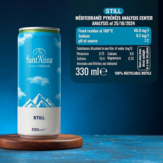 Sant'Anna Still Mineral Water, 11.16 Fl Oz (24-Pack) | Pure French Pyrenees Mountain-Fresh Drinking Water | Natural Functional Drink | Sodium-Free Mineral in Cans - Bloomnest