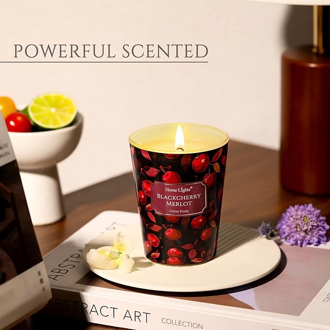 HomeLights Soy Wax Candles for Home Scented, 1-Wick Candles in Blackcherry Merlot Scented, Aromatherapy Candles Gift for Parties, Relaxing, Eclectic Mixed Styles, 6.7oz - Bloomnest