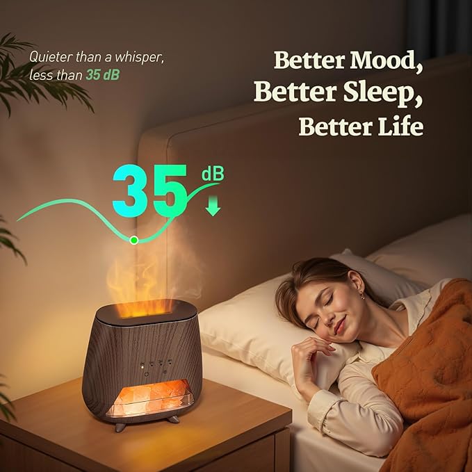Essential Oil Diffuser for Home: 200ml Aromatherapy Diffuser with Himalayan Pink Salt Rock, Cool Mist Humidifier with Auto Off Function and 9 Colors LED Night Light for Bedroom, Black - Bloomnest