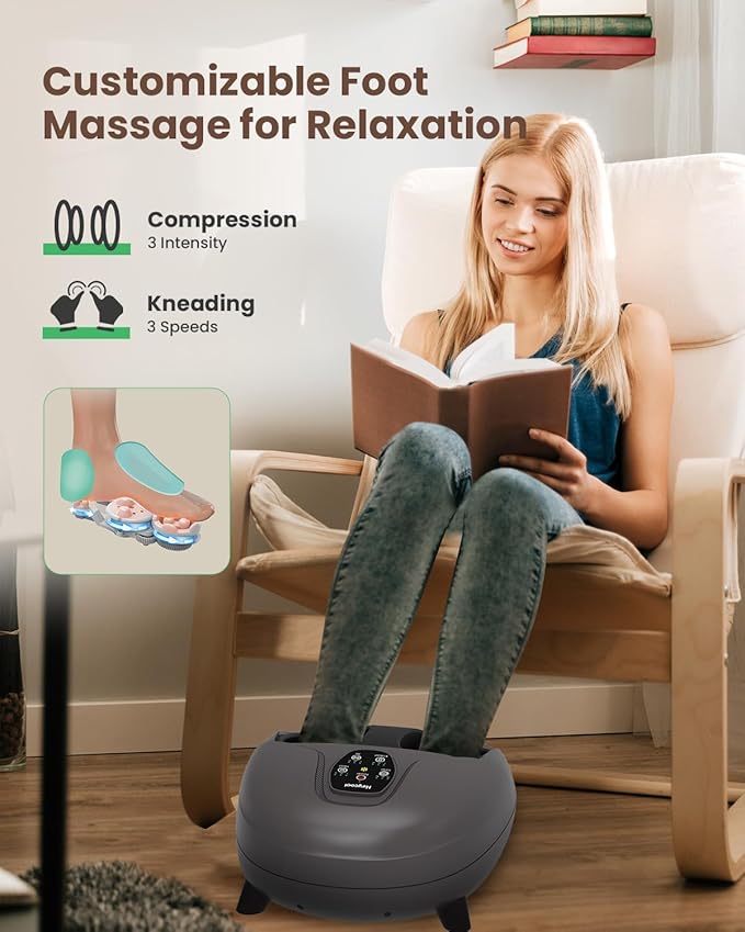 Shiatsu Foot Massager Machine with Heat,Feet Massager for Plantar Fasciitis Neuropathy, Soles & Instep Heating, Remote Control, Up to Men Size 14, Gift for Mom Dad - Bloomnest
