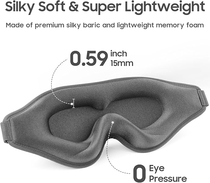 Sleep Mask - Total Blackout 3D Sleeping Mask, Super Lightweight & Silky Soft Eye Mask for Sleeping, Fully Adjustable Fit for Home, Office, Traveling, Meditation, Yoga, Gray - Bloomnest