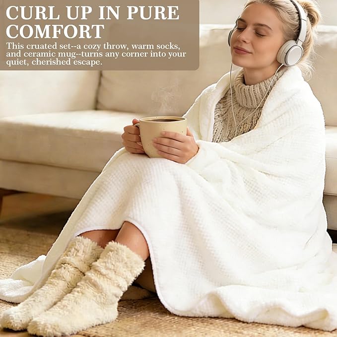Self Care Gifts for Women - Luxury Spa Gift Baskets Care Package w/ Bath Bombs, Scented Candle & Plush Blanket Stress Relief Kit for Her New Moms & Working Women - Mother's Day/Birthday Present - Bloomnest