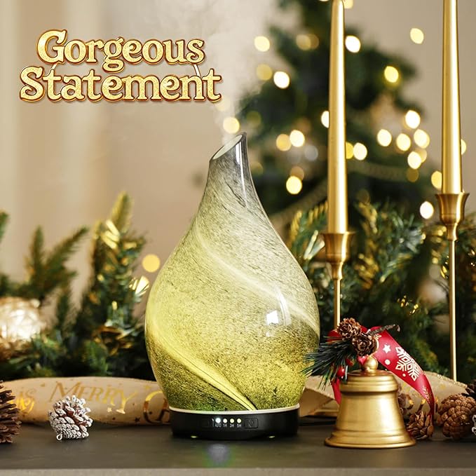 Porseme 280ml Essential Oil Diffuser Glass Color Changing Aroma Air Diffusers Aromatherapy Ultrasonic Cool Mist Humidifier 7 Running Hours Waterless Auto-Off for Sleeping, Yoga, Office, Spa (Obsidian) - Bloomnest