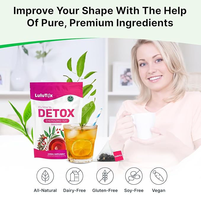 LULUTOX Detox Tea - Herbal Blend with Dandelion, Ginseng, and Ginger - Supports A Healthy Weight, Digestive Health - Vegan, All Natural, Laxative-Free - Peach Flavor (3 Pack x 28 Servings) - Bloomnest