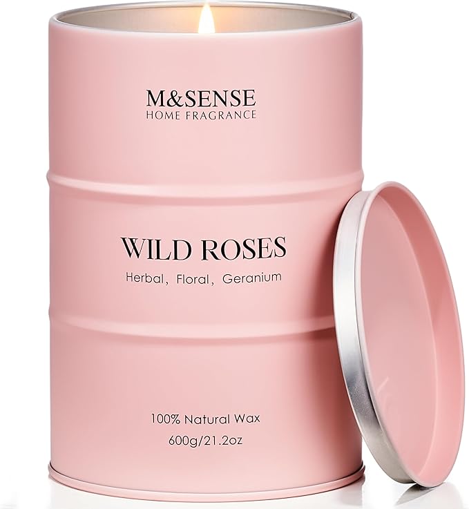 M&SENSE Wild Rose Large Natural Scented Candle, 120 Hours Long Lasting Soy Candles 21.2oz, Stress Relief Luxury Aromatherapy Candles for Women, Romantic Candle Valentines Day Gifts for Her - Bloomnest