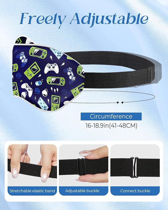 Sleep Mask for Kids - Cute Kawaii Cartoon Silk Sleeping Mask with Adjustable Strap Soft Smooth Light Eye Mask for Sleeping Silk Kids Eye Cover for Boys Girls Teens, BU Green Game - Bloomnest