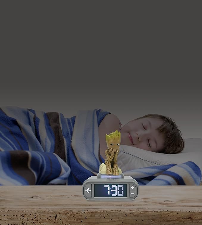LEXiBOOK, Marvel Guardians of The Galaxy, Groot Nightlight Alarm Clock, Sounds and Melodies, Backlit LCD Screen, Illuminated, Snooze, Grey/Brown, RL800GG - Bloomnest