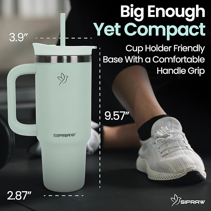 Tumbler with Handle, Insulated Tumbler with Lid and Straw, Stainless Steel Travel Coffee Mug, Cup Holder Friendly, Perfect for Camping, Travelling & Gifting, 30oz, Pastel green - Bloomnest