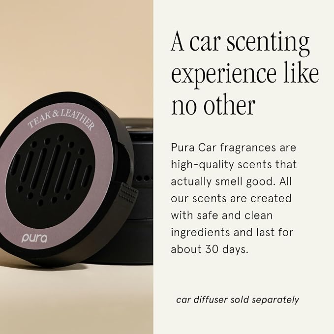 Pura Car Scent Refill - Fragrance for Pura Car Diffuser - Clean & Safe Luxury Diffuser Scent - Long-Lasting Fragrance for 30 Days of Aroma - Teak & Leather - Bloomnest
