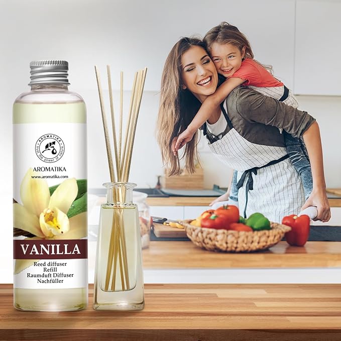 Vanilla Diffuser Refill w/Natural Essential Vanilla Oil 6.8 Fl Oz - Intensive - Fresh & Long Lasting Fragrance - Reed Diffuser Oil Refill Vanilla - for Aromatherapy - SPA - Home - Office - Fitness - Bloomnest