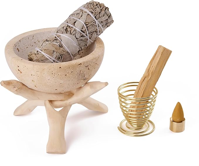 Natural Marble Incense Holder, Palo Santo and Sage Burner, Handmade Incense Burner for Smudging, Incense Burning, and Home Decoration (Cream) - Bloomnest