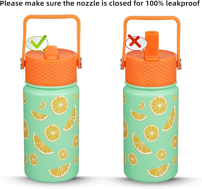 BJPKPK Insulated Water Bottle with Straw Lid, 15 oz Stainless Steel Metal Water Bottles, Reusable Leak Proof BPA Free Thermo, Flask, Cups - Elegant Lemon - Bloomnest