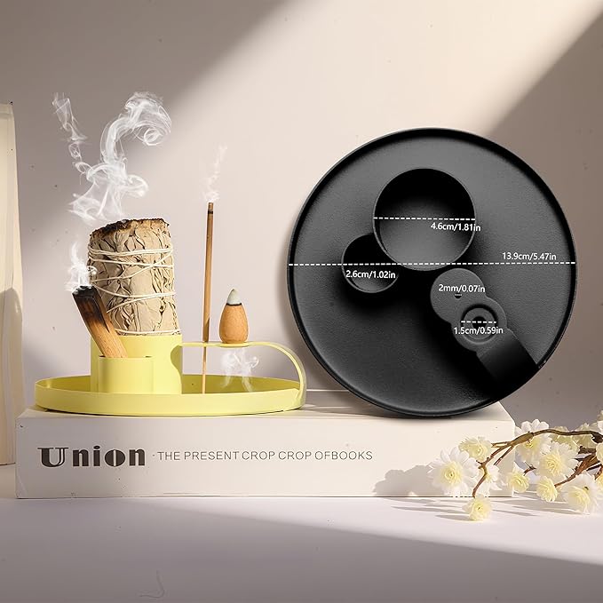 Multifunction Incense Holder, Sage Burner Holder, Palo Santo Holder Burner, 5.47" Ash Catch Tray, Smudge Stick Holder with Handle for Incense Sticks Incense Cone Candle, Yoga Meditation and Room Decor HOCUROAY