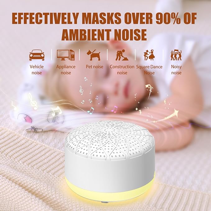 Sound Machine with 24 Relaxing Nature Sounds,Sleep Portable Travel White Noise Machine for Home,Office,Nursery,Timed and Adjustable with Lights Sound Machine - Bloomnest