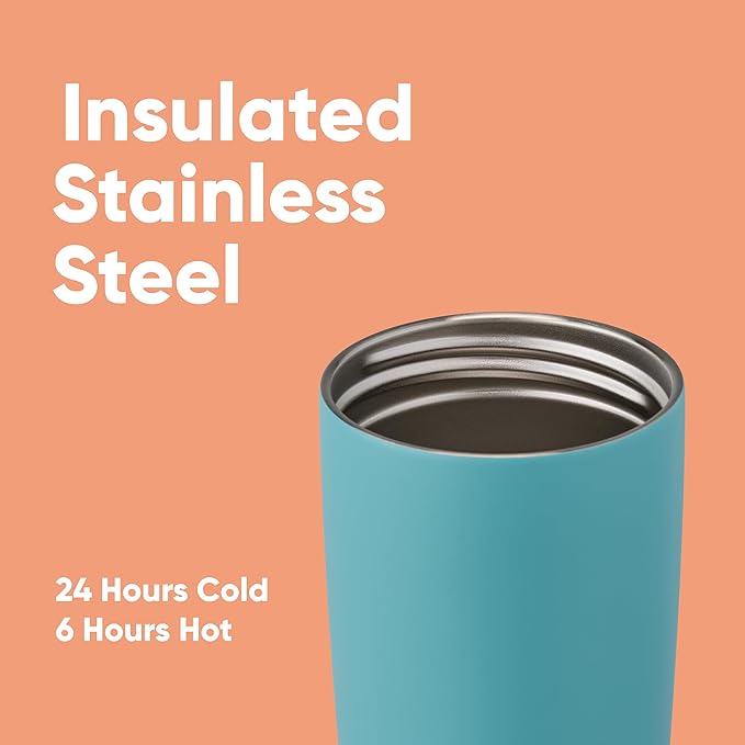 Owala SmoothSip Slider Insulated Stainless Steel Coffee Tumbler, Reusable Iced Coffee Cup, Hot Coffee Travel Mug, BPA Free 20 oz, Grey/Blue (Beachy Breeze) - Bloomnest