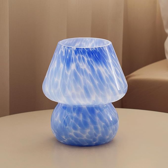 Mushroom Lamp Table Lamp for Bedroom,Desk Bedside Small Lamps for Living Room Night Stands,Mushroom Decor Cute Mini Modern Mid Century Lamps,Unique Aesthetic Home Living Room Decor(Ocean Blue) - Bloomnest