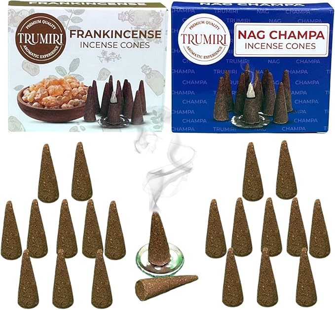 TRUMIRI Incense Cones - Combo Pack of 20 Cone Incense - 10 Frankincense + 10 Nag Champa - Insence Cones - Incense Cones Scented - Cone Incense Scents - Insense Cones - Incent Cone TRUMIRI