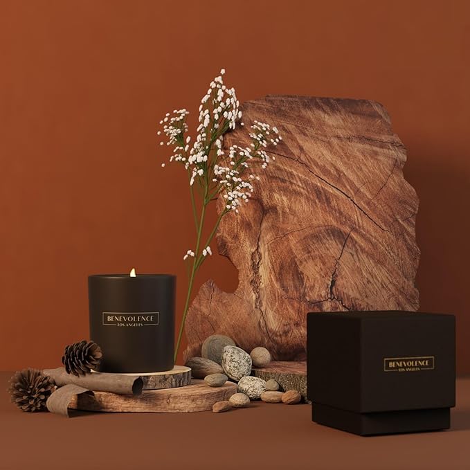 Benevolence LA Oud Wood Christmas Scented Candles | Soy Candles, Black Candle for Home | Holiday Candle Gifts for Women and Men | Home Fragrance | Aromatherapy | 8oz, 45 Hour Burn - Bloomnest