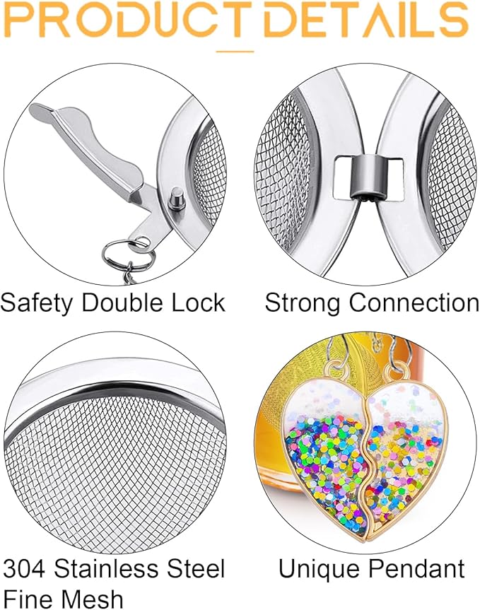 Tea Strainers for Loose Tea - Set of 2 Loose Leaf Tea Steepers with Magnetic Heart BFF Charms Tea Infuser for Girls Women Best Friend Gift
