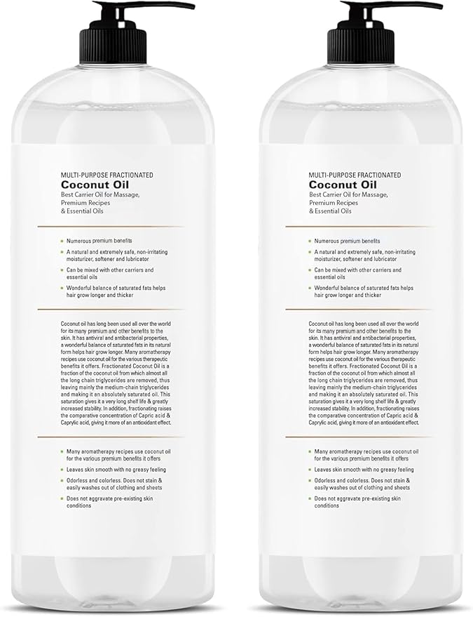 Majestic Pure Fractionated Coconut Oil - Relaxing Massage Oil, Liquid Carrier Oil for Diluting Essential Oils - Skin, Lip, Body & Hair Oil Moisturizer & Softener - 16 fl oz (Pack of 2) - Bloomnest