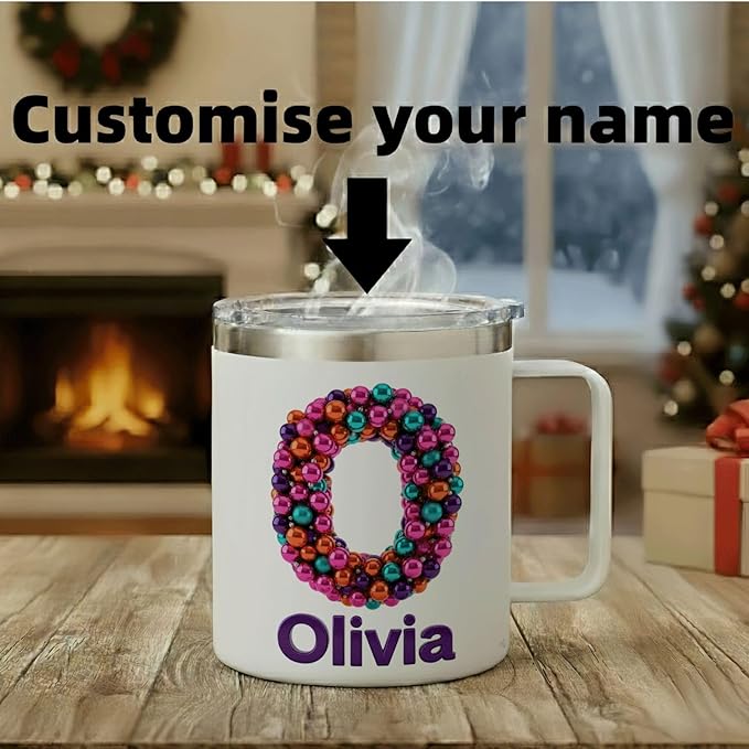 Personalized Christmas Insulated Coffee Mug with Handle – Double Wall Stainless Steel Travel Tumbler for Hot & Cold Drinks – Unique Holiday Gift for Men, Women, & Kids(B127) - Bloomnest