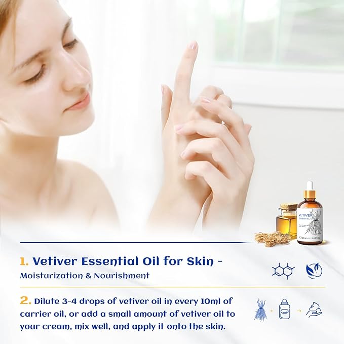 HIQILI 1 Fl Oz Vetiver Essential Oil, 100% Pure Natural for Skin, Candle Making - 30ml - Bloomnest