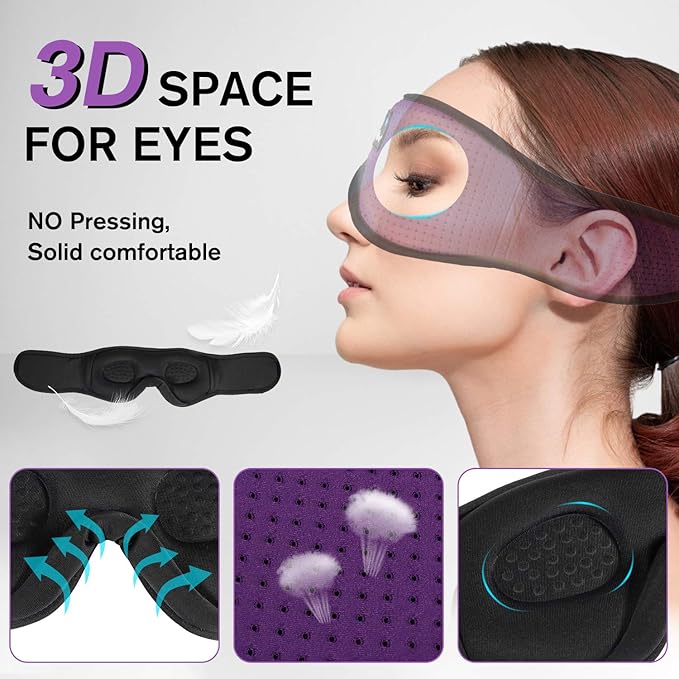 LC-dolida Sleep Headphones, Sleep Mask Bluetooth Wireless Music Eye Mask, Sleeping Headphones for Side Sleepers Sleep Mask with Bluetooth Headphones Ultra-Thin Stereo Speakers Perfect for Sleeping - Bloomnest