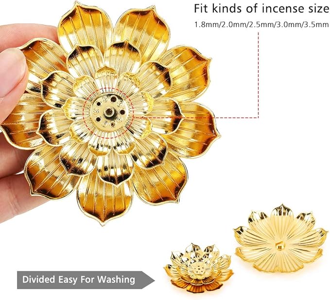 Accmor Zinc Alloy Incense Holder, Lotus Stick Incense Burner, Incense Holder for Stick/Coil/Cone Incense with Ash Catcher, Gold - Bloomnest