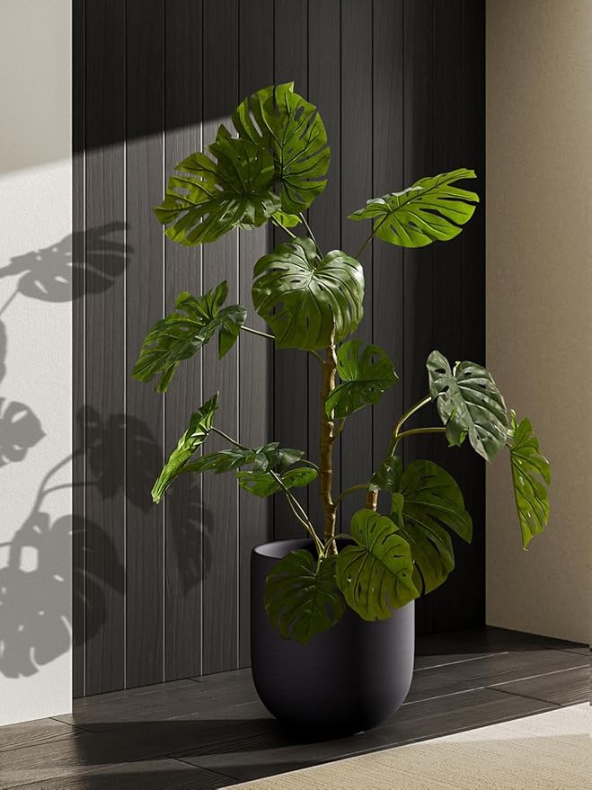 LE TAUCI 12 Inch Pots for Plants, Ceramic Large Planters for Indoor Plants, Indoor Plant Pots for Home Garden Patio Office, Big Planter Pots with Drainage Hole and Rubber Plug, Charcoal Gray - Bloomnest