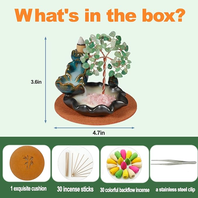 Backflow Incense Burner, Waterfall Incense Holder, Gemstone Money Tree Home Decoration, Office Desk Accessories for Women, House Warming Gifts New Home Fathers Day Dad Gifts - Bloomnest